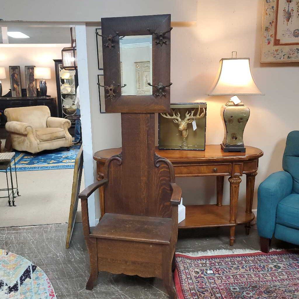 Antique hall tree with mirror