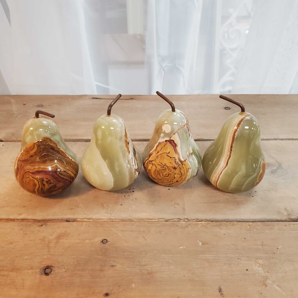 set 4 marble pears with brass stem