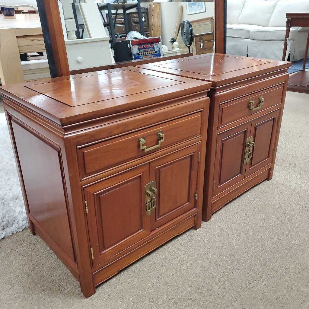 Pair Asian rosewood nightstands