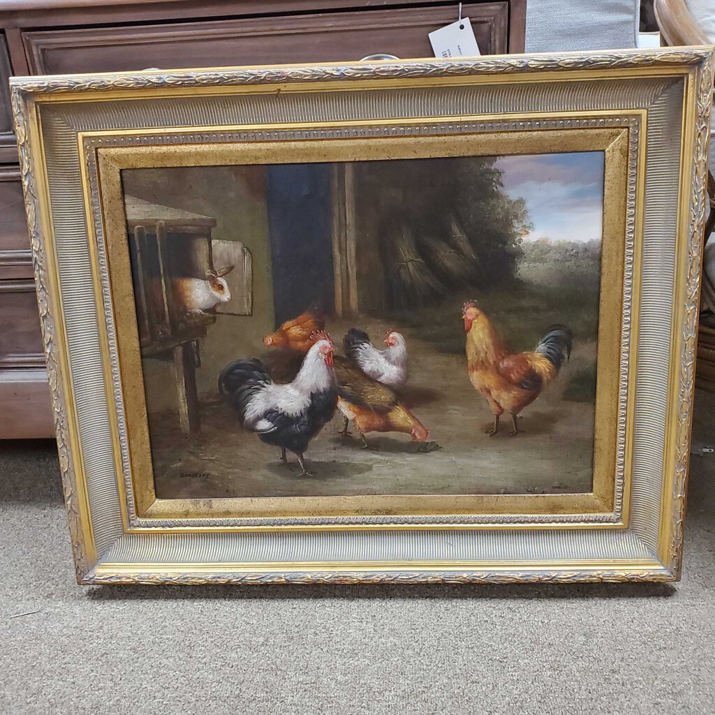 Framed Chicken Print on Canvas