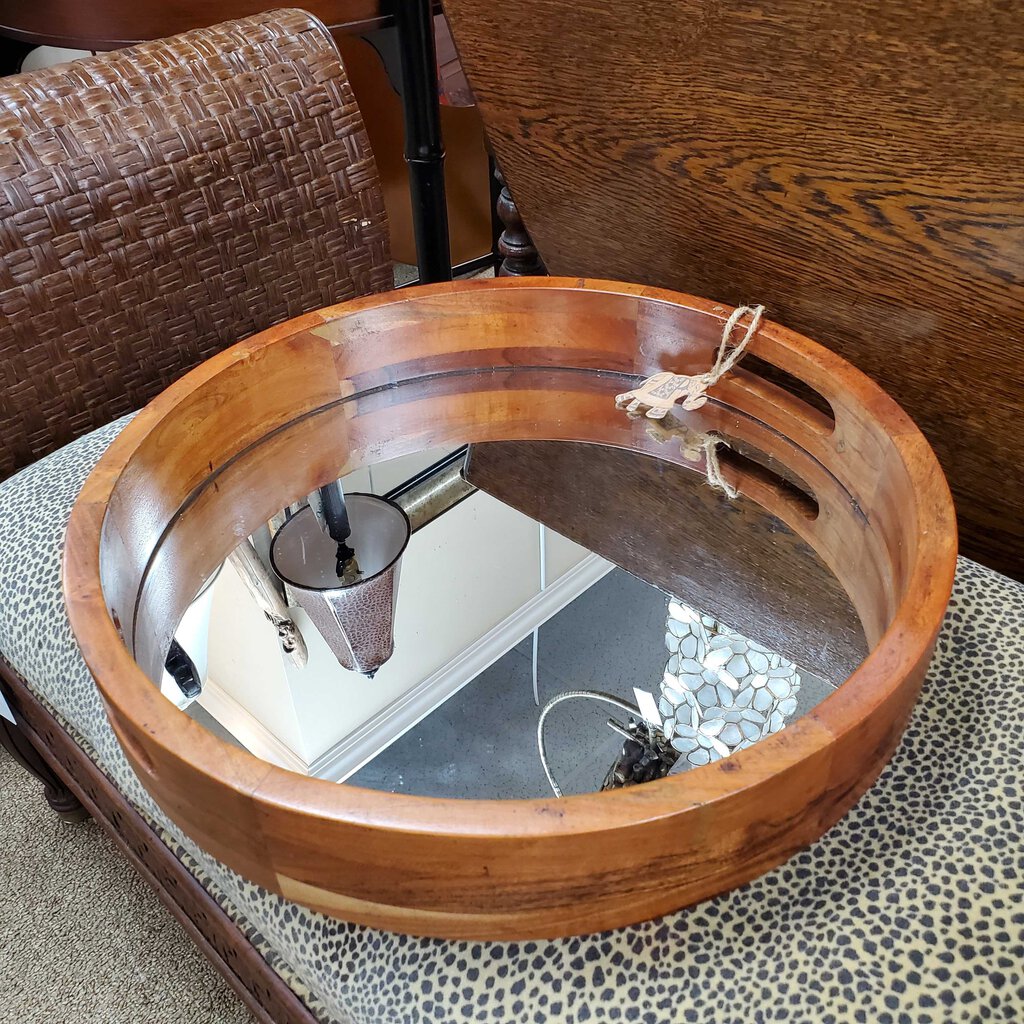 wood tray with mirror round