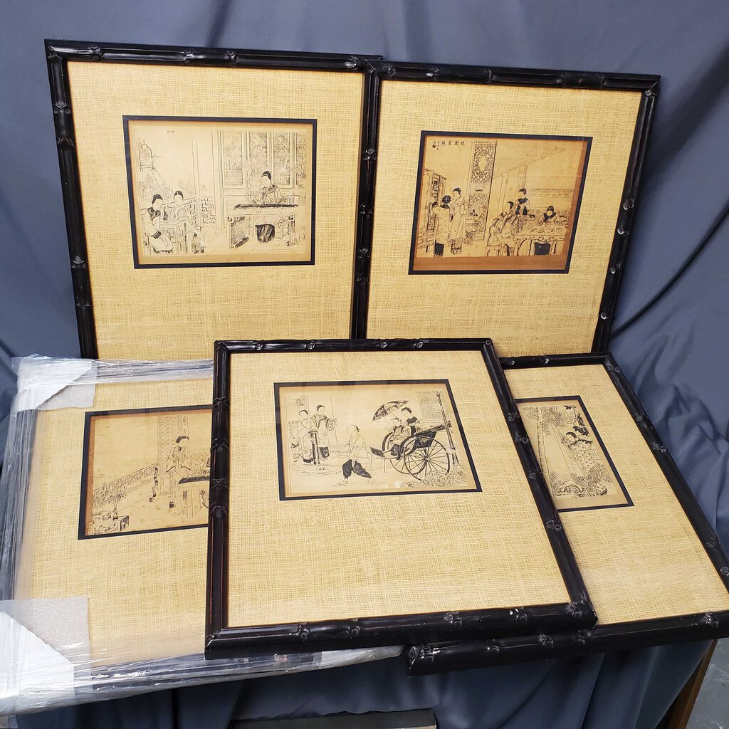 5pc asian art framed