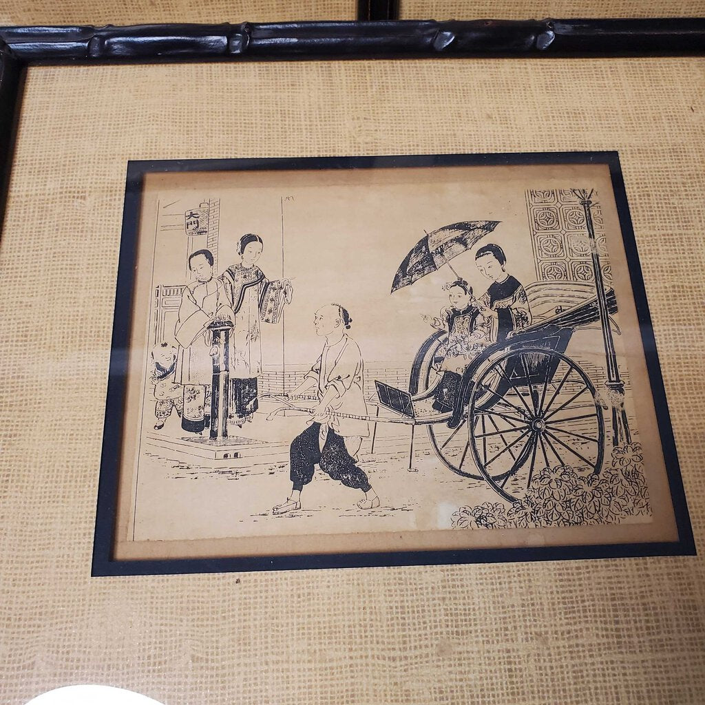 5pc asian art framed