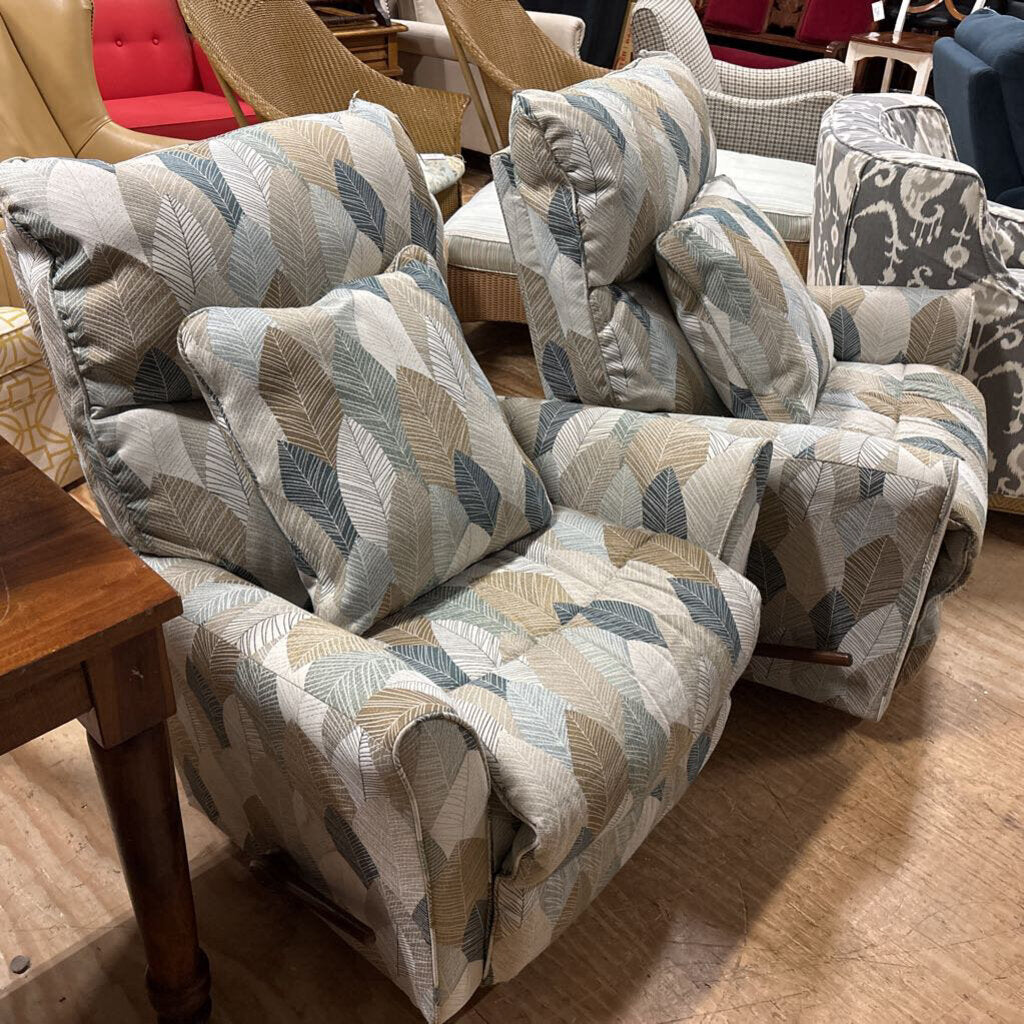 Pair Leaf Print Rocker Recliners