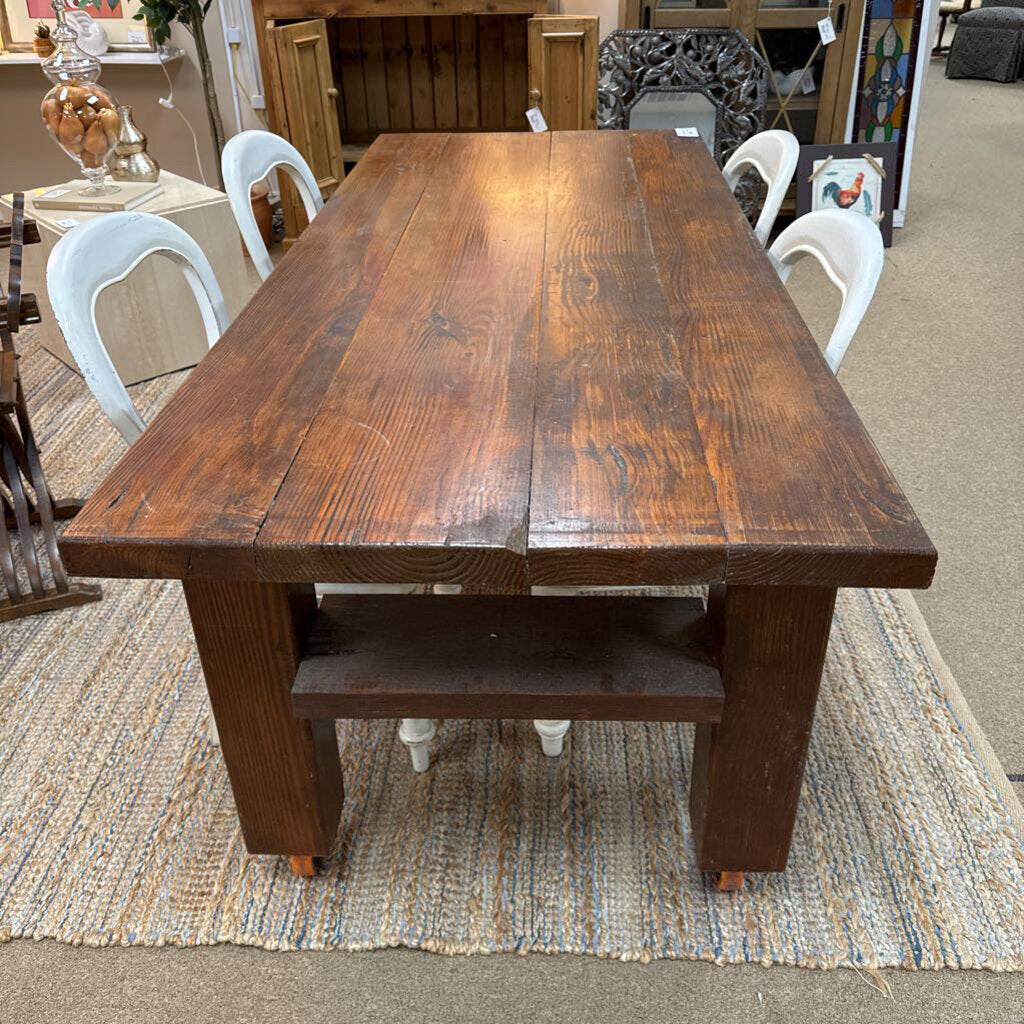 Pine table on casters