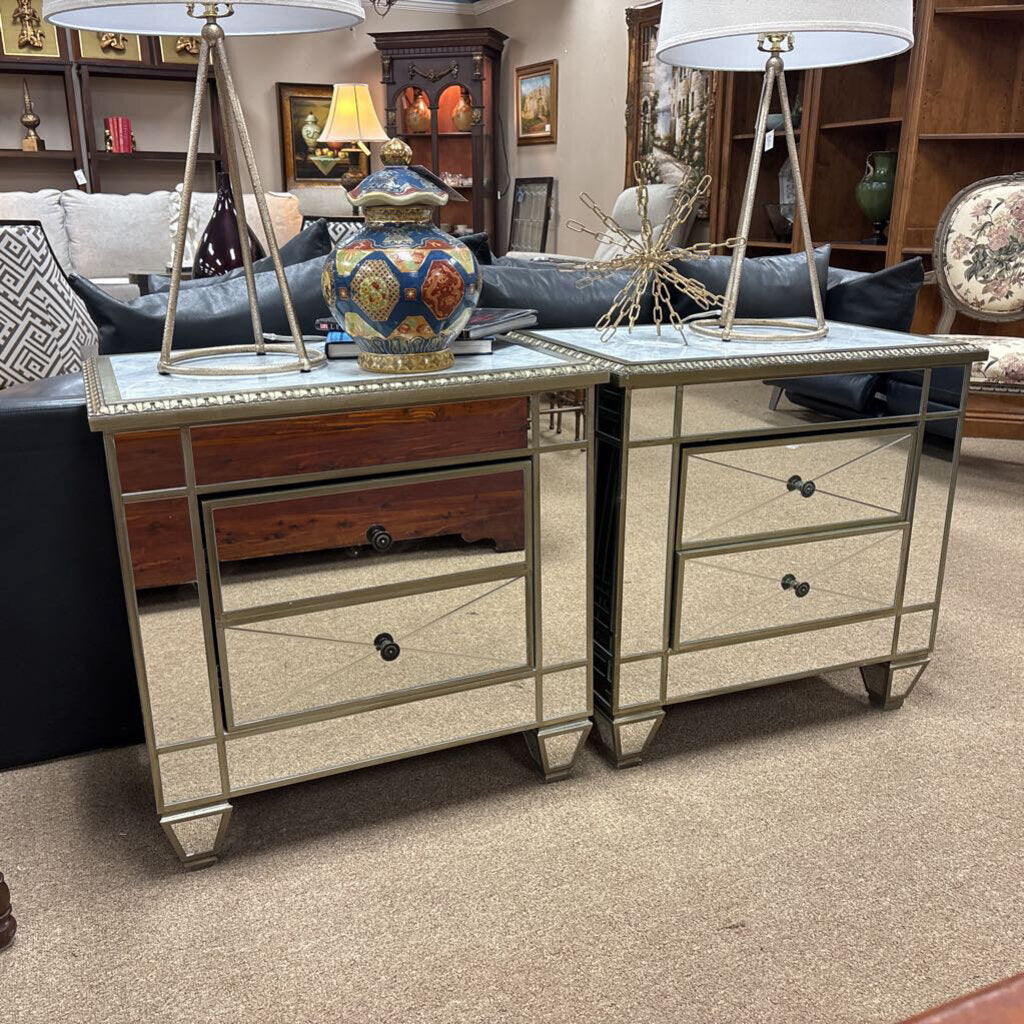 Pair Mirror with marble nightstands