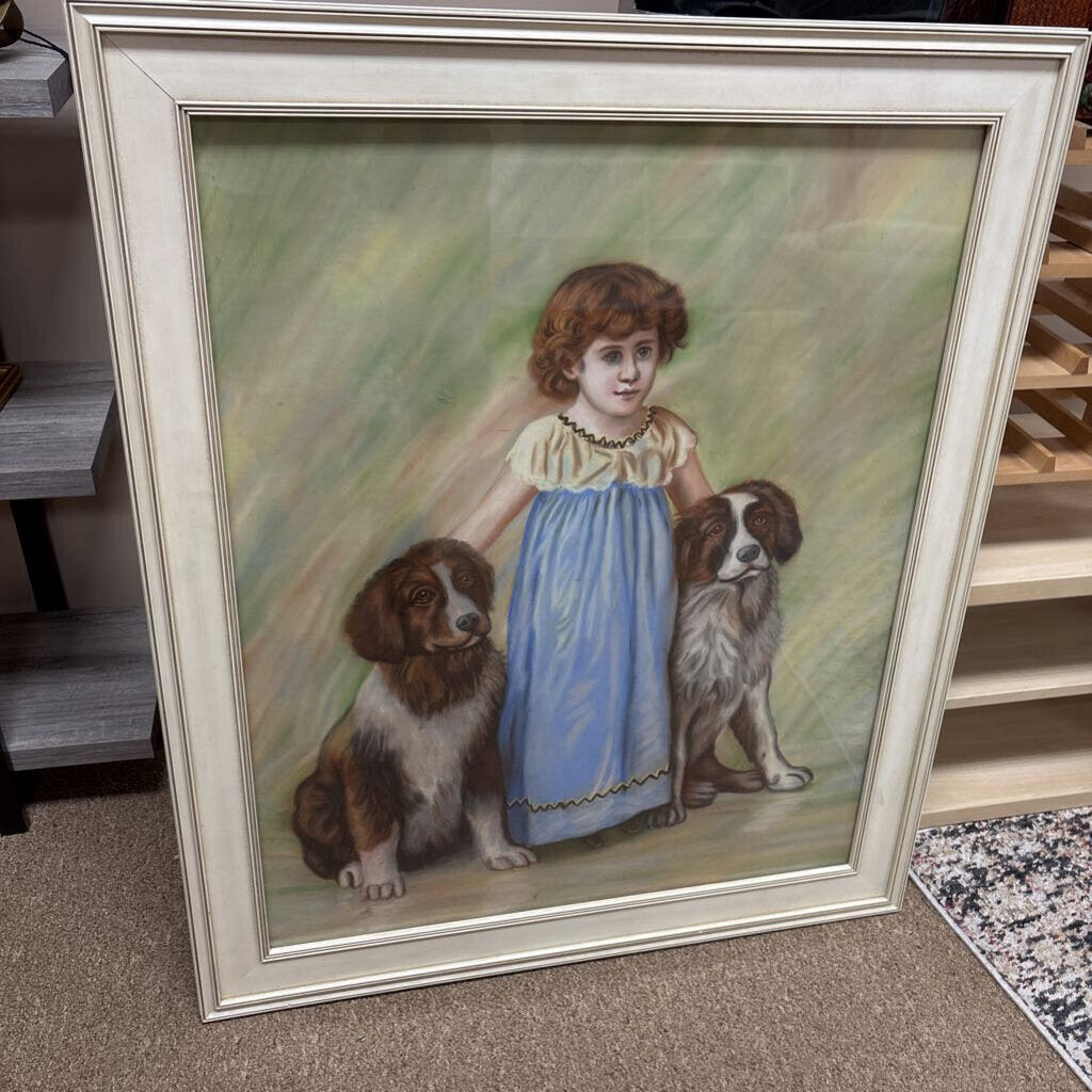 Framed Original Girl with Dogs