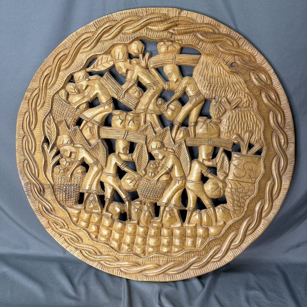 Round carved wood wall decor