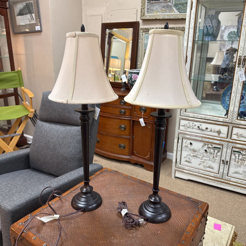 Pair dark brown table lamps