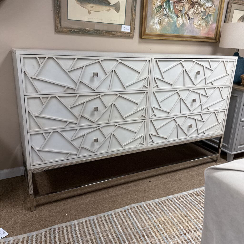 6 drawer white dresser geometric detail