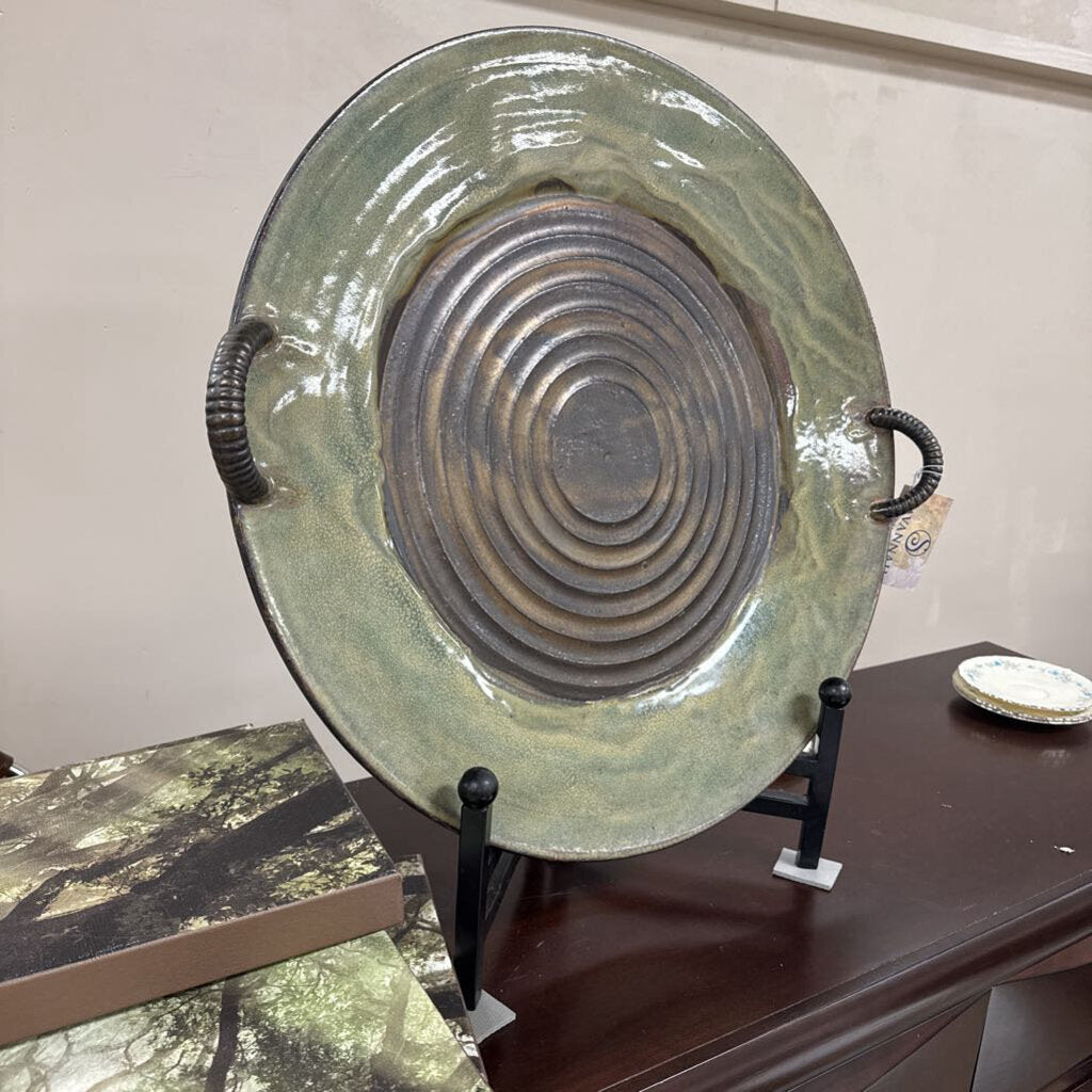 Stone platter with handles and stand