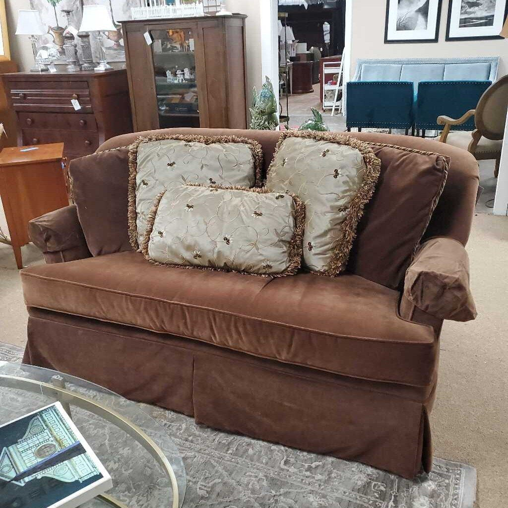 Brown Velvet curved loveseat