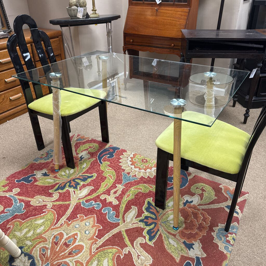 Glass top table wood legs