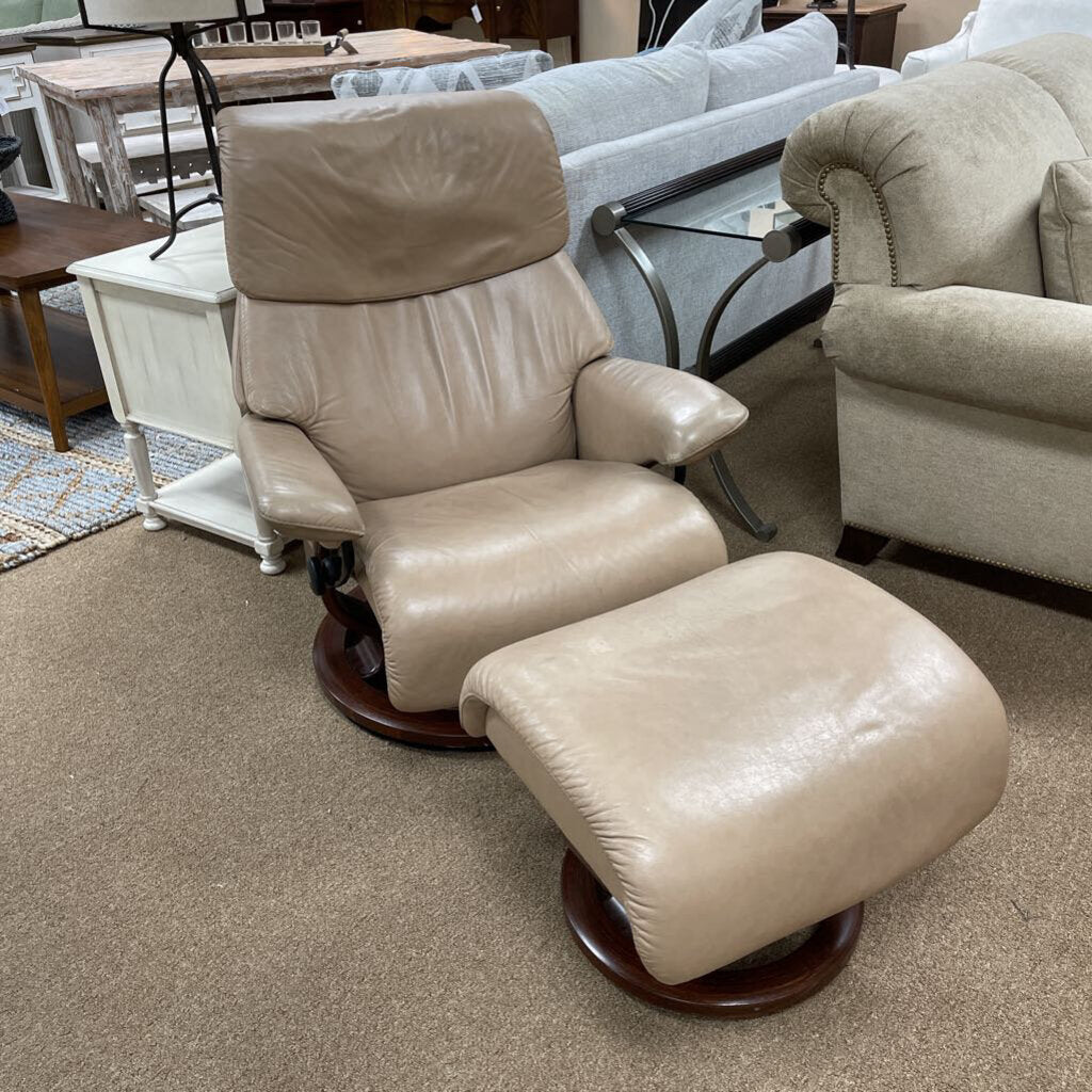 Leather Recliner + Ottoman