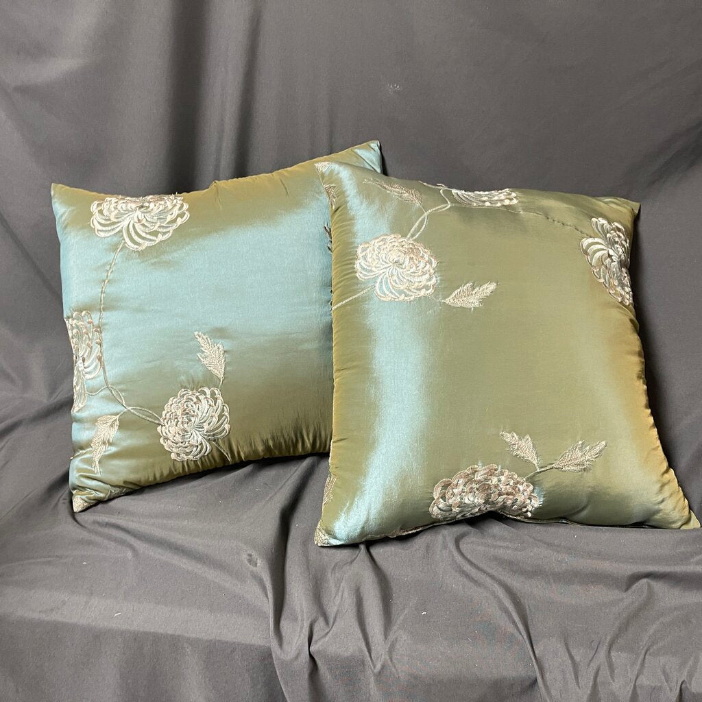 Pair Floral Print Satin Pillows
