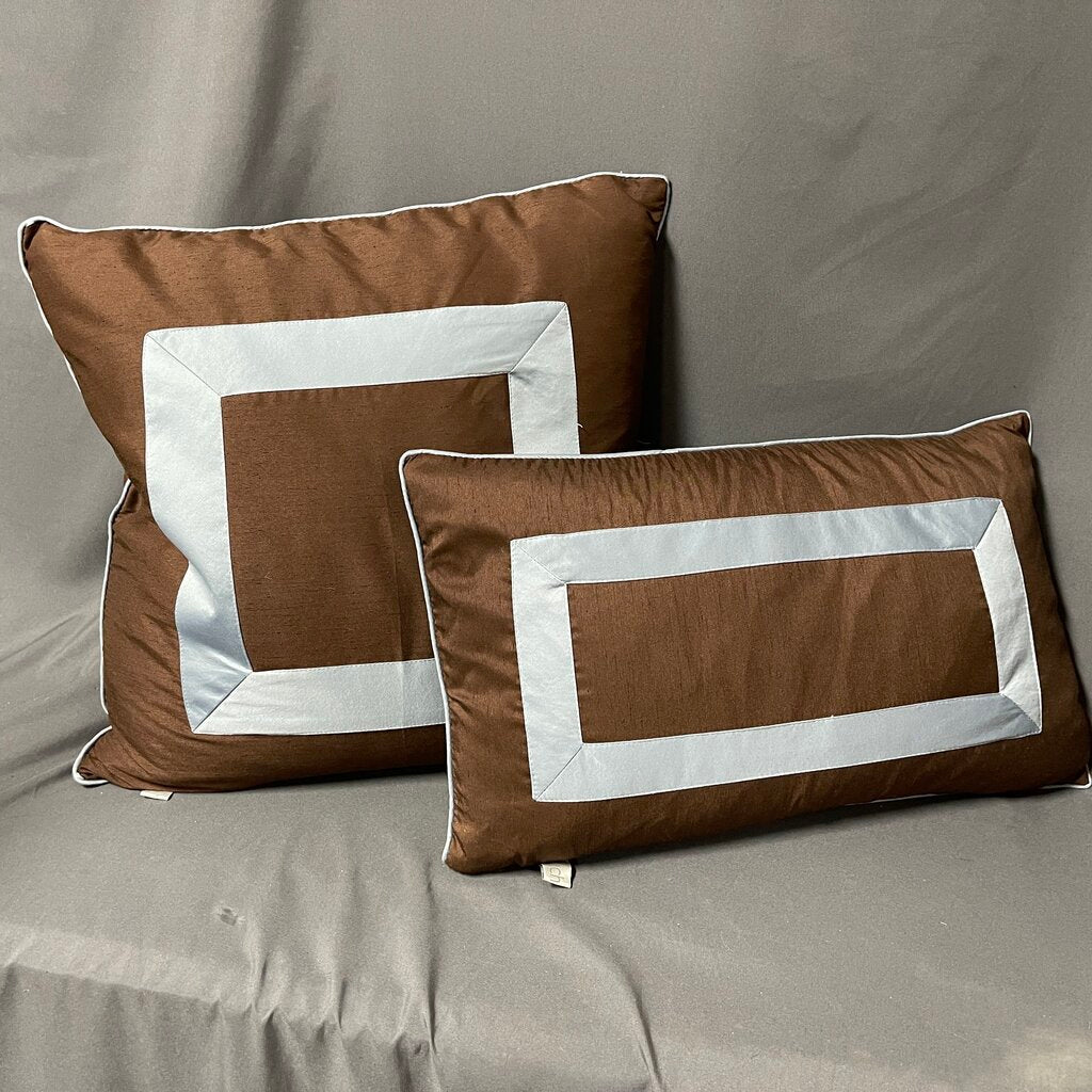 Pair Silk Pillows w/Square Embellishment