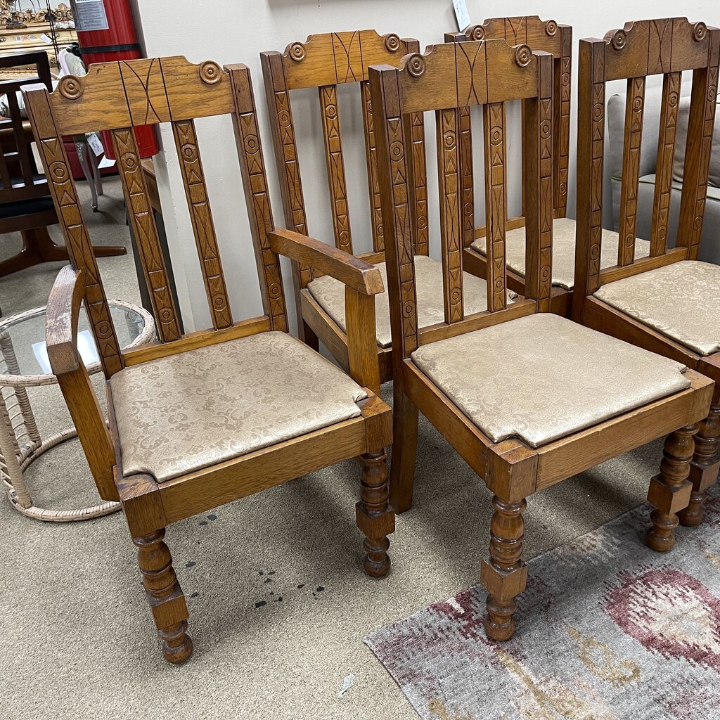 Set/6 Antique Oak Eastlake Dining Chairs