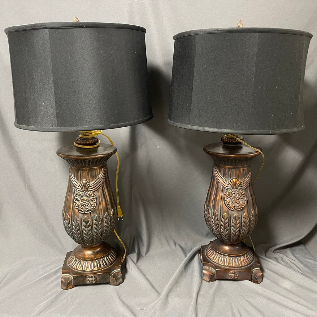 Pair Bronze Medallion Table Lamps