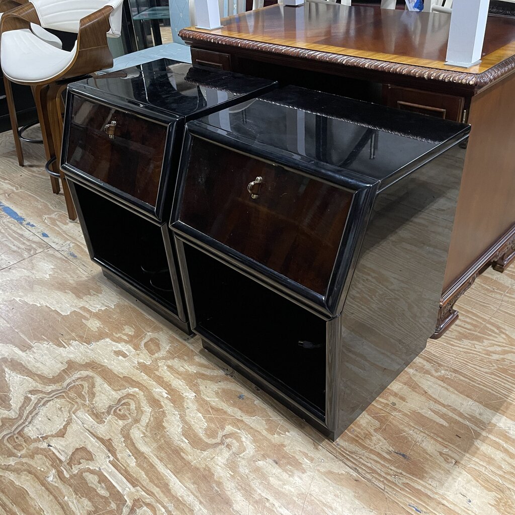 Pair Black Lacquer Nightstands