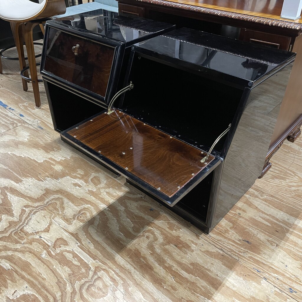 Pair Black Lacquer Nightstands