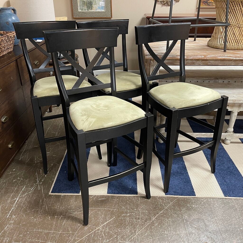 Set/4 Wood + Upholstered Bar Stools