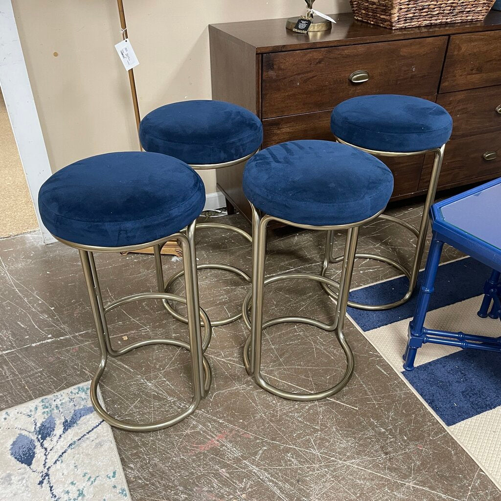Set/4 Velvet Seat Metal Bar Stools