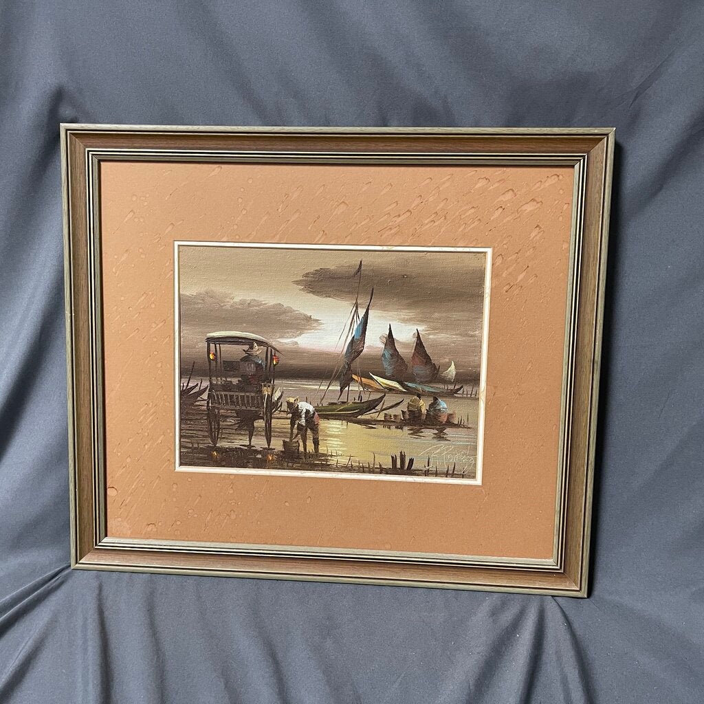 Mid Century Junk Boat Painting