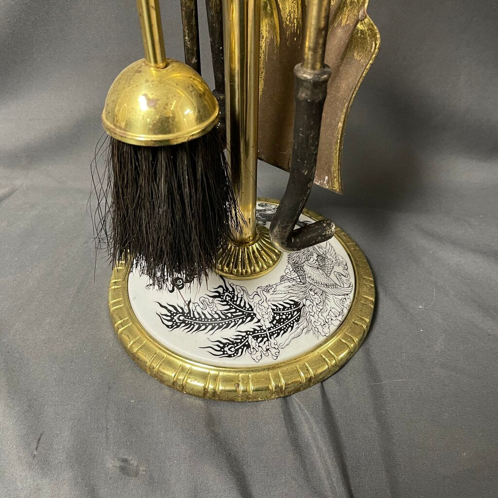 Fireplace Tools on Stand w/Porcelain Base