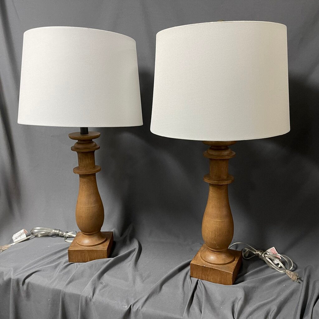 Pair Wood Spindle Style Table Lamps