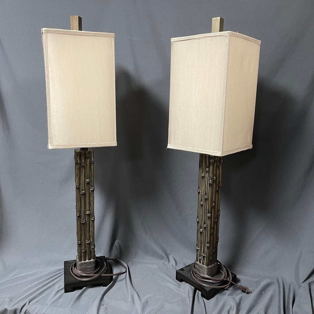 Pair Bamboo Look Lamps