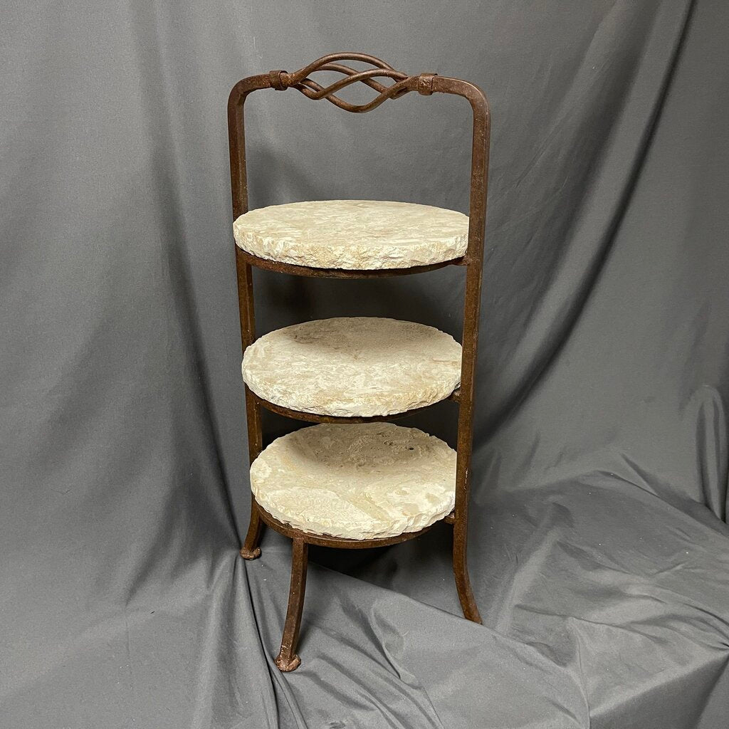 Vintage 3-Tier Iron + Stone hors d'oeuvres Tray