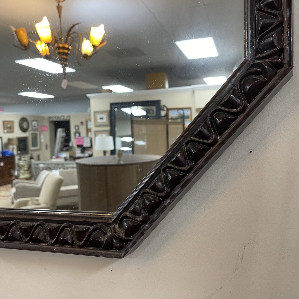 Octagonal Carved Wood Mirror