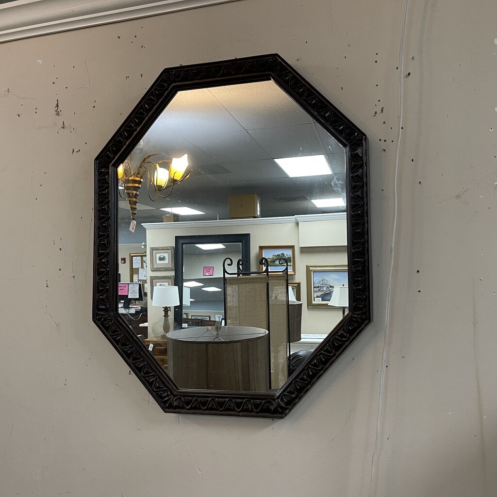 Octagonal Carved Wood Mirror