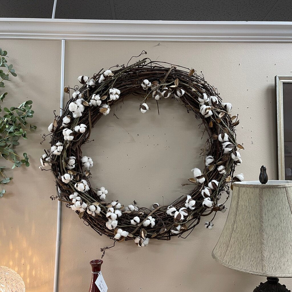 Grapevine Cotton Ball Wreath