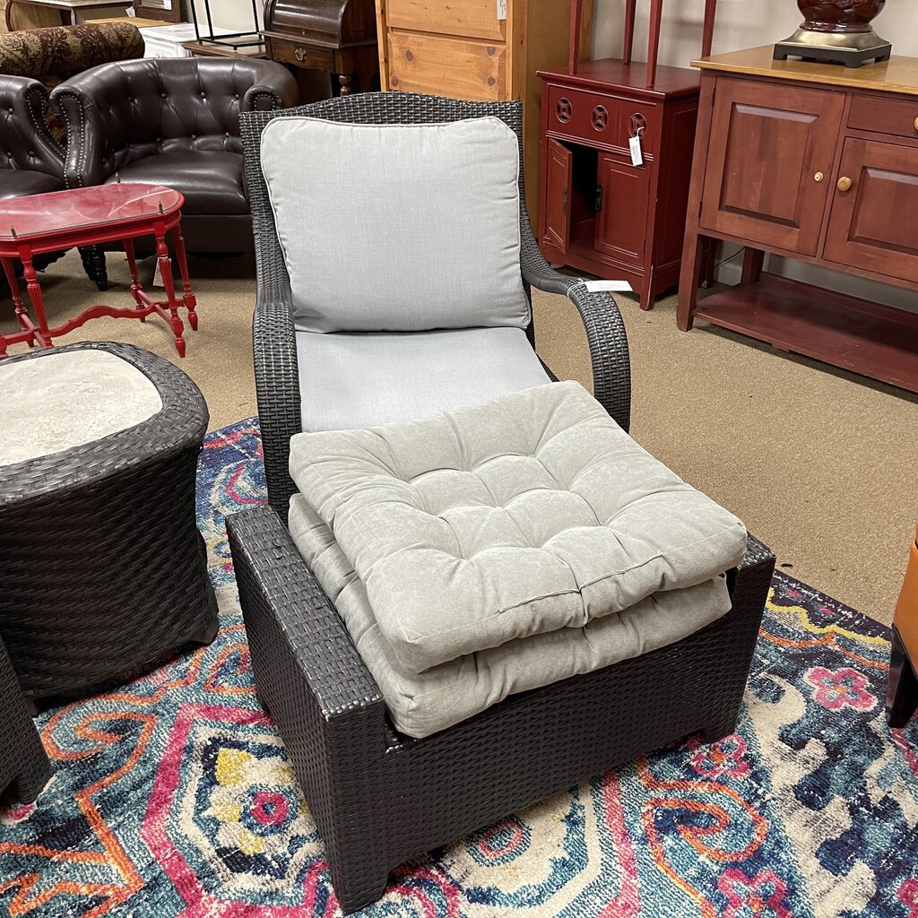 Pair Wicker Chairs + Ottoman