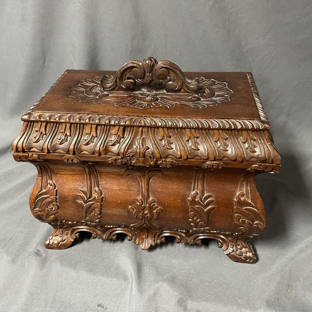 Hand Carved Wood Tea Caddy