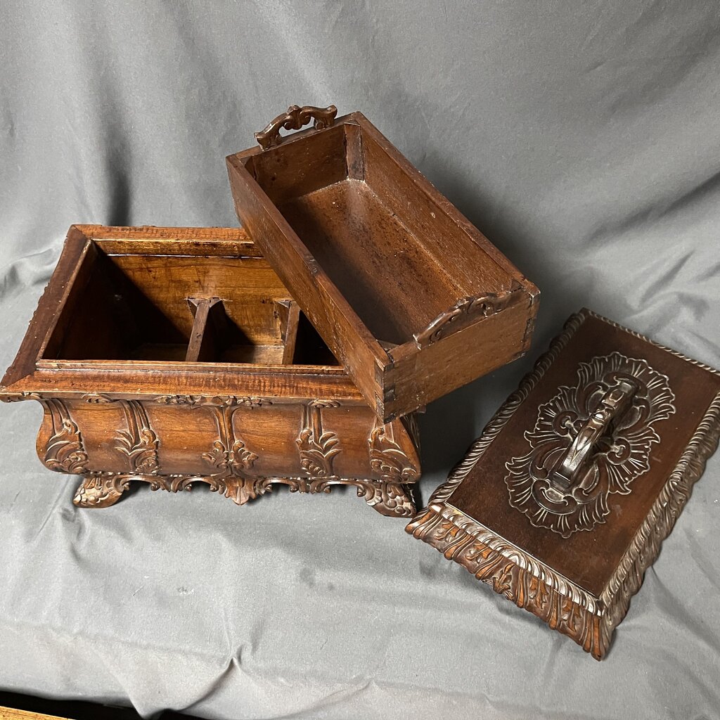 Hand Carved Wood Tea Caddy