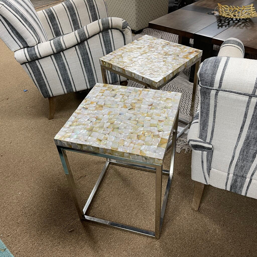 Pair Mother of Pearl Mosaic End Tables