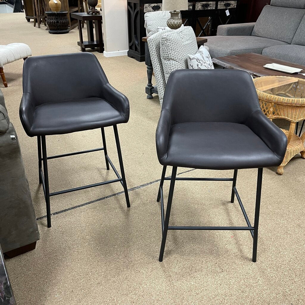 Pair Faux Leather Bar Stools