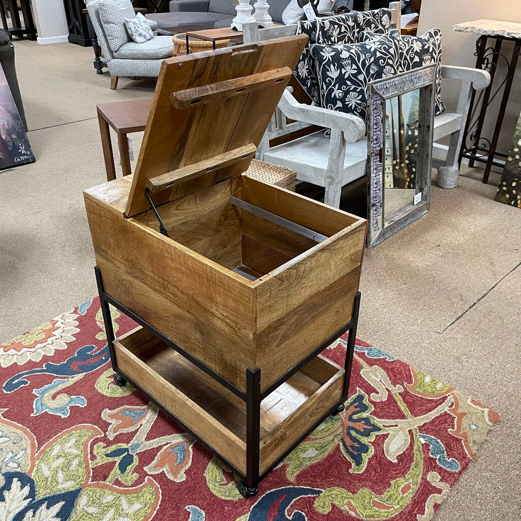 Rustic Wood Top Load Rolling File Cabinet