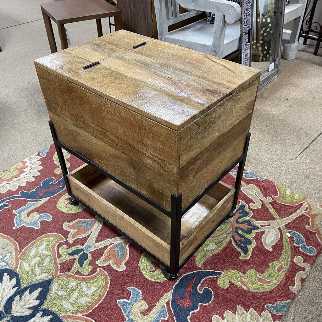 Rustic Wood Top Load Rolling File Cabinet