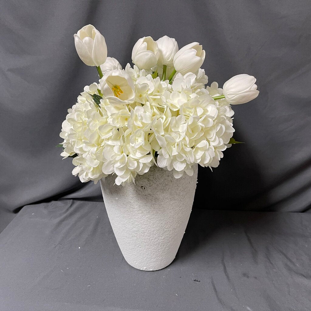 Clay Vase w/White Flowers
