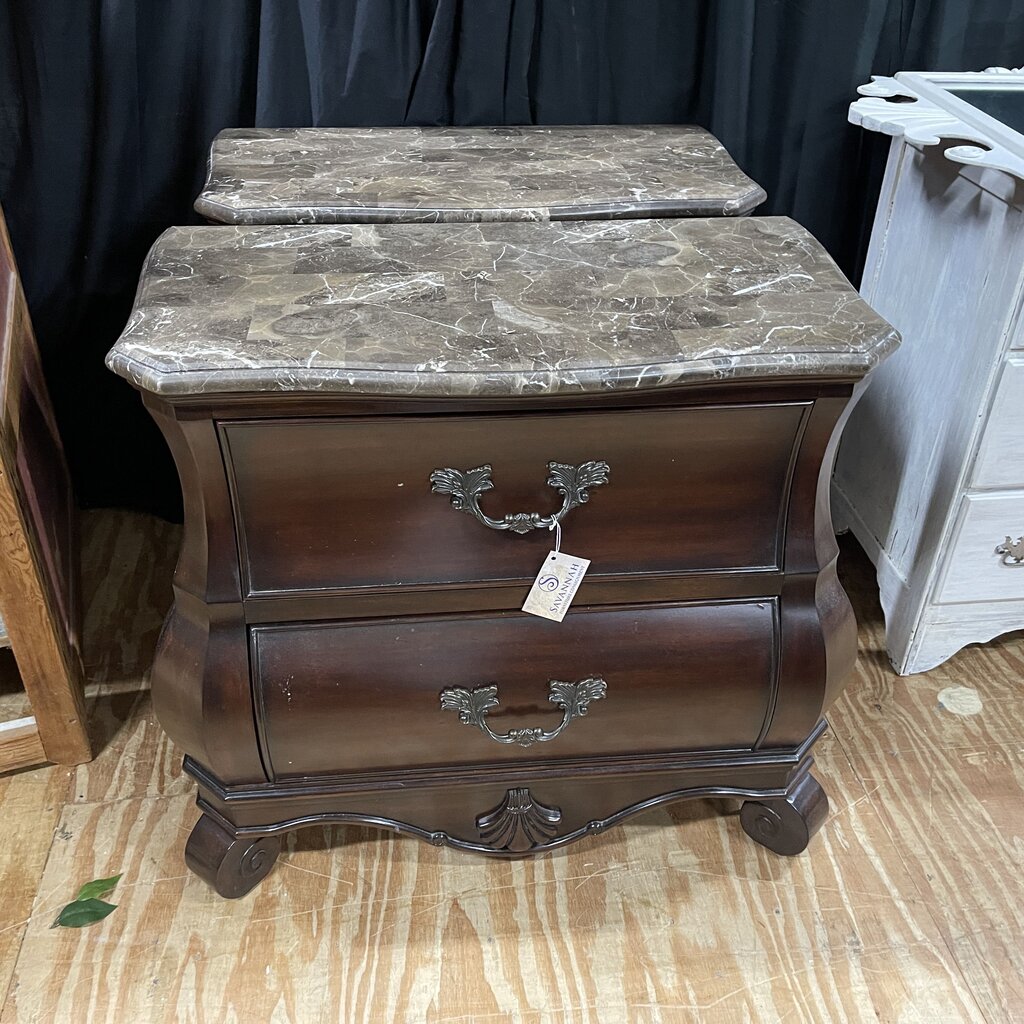 Pair Marble Top Nightstands