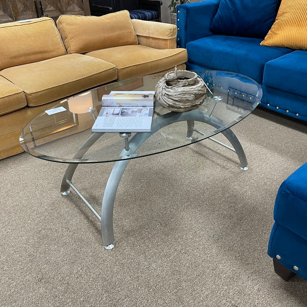 Glass Top Silver Coffee Table