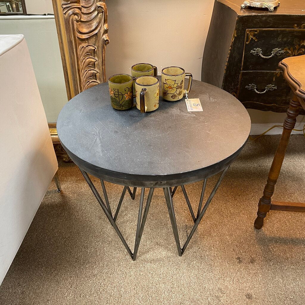 Round Stone Top End Table