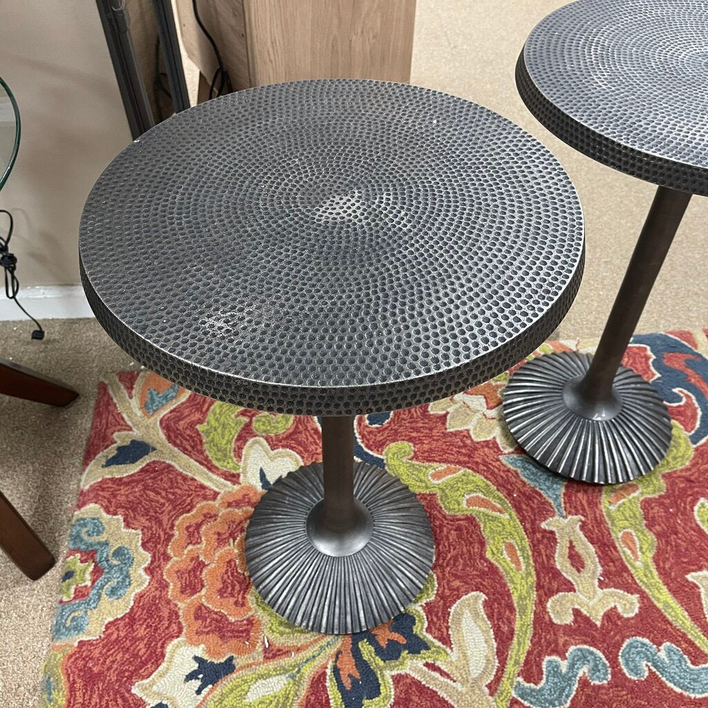 Pair Hammered Metal Accent Tables