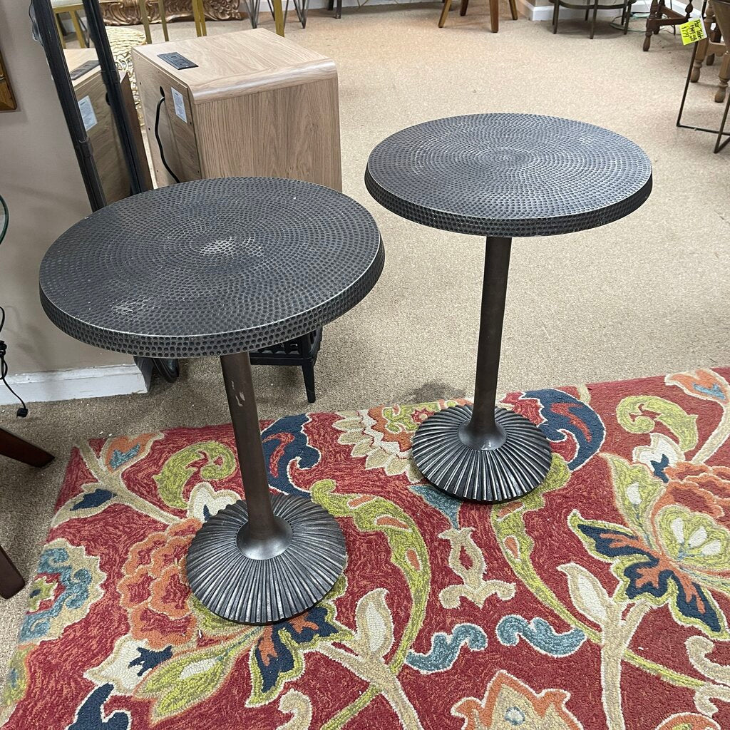 Pair Hammered Metal Accent Tables