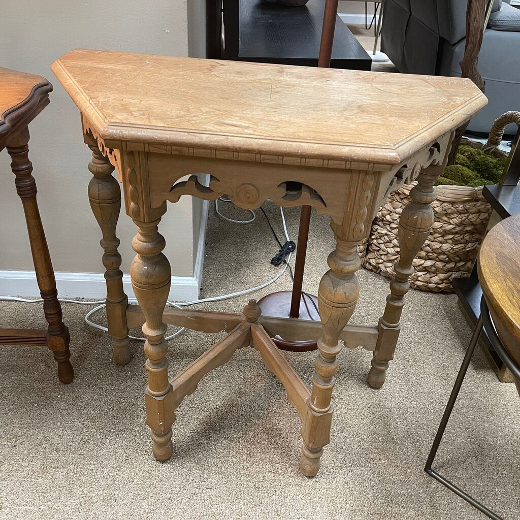 Unfinished Vintage Carved Wood Demilune Table