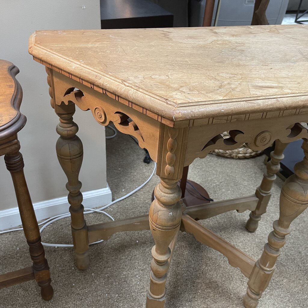 Unfinished Vintage Carved Wood Demilune Table