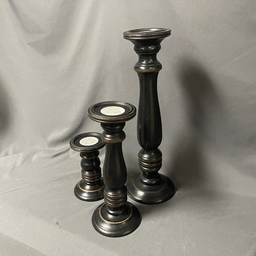Set/3 Distressed Black Candleholders